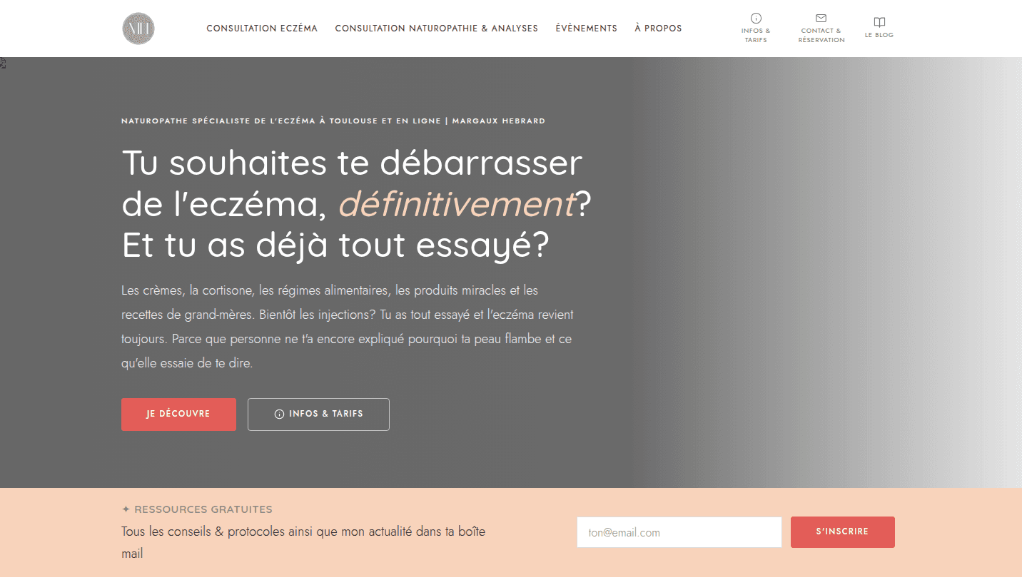 Page d’accueil du site d’une naturopathe, après refonte